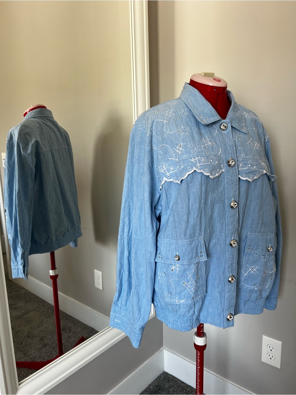 Light Blue Embroidered Women's Jacket 100% cotton